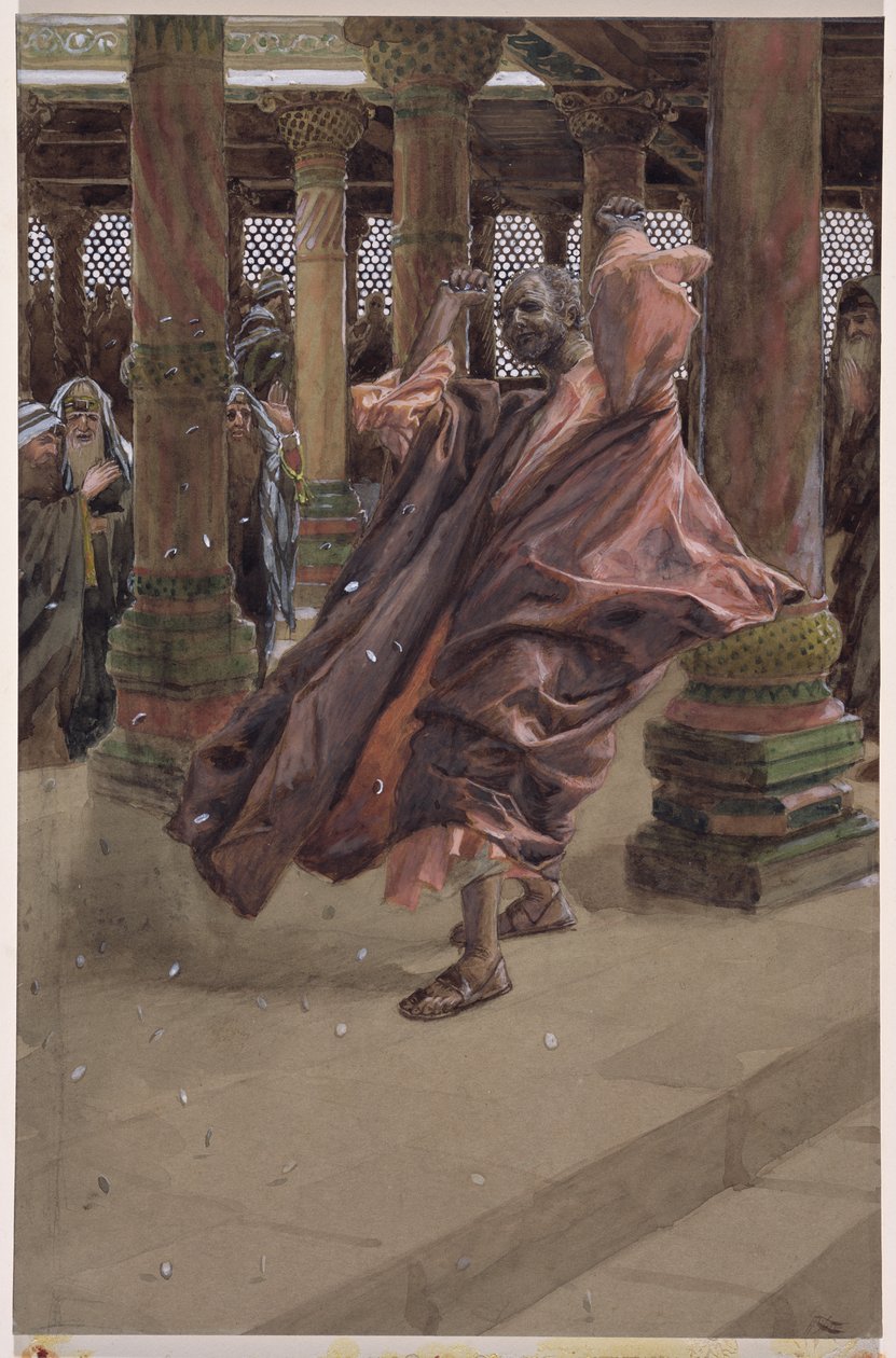 يهوذا يتوب ويعيد الأموال ، توضيح لحياة المسيح ، c.1886-94 (مرحاض وغواش على ورق مقوى) بواسطة جيمس جاك جوزيف تيسو