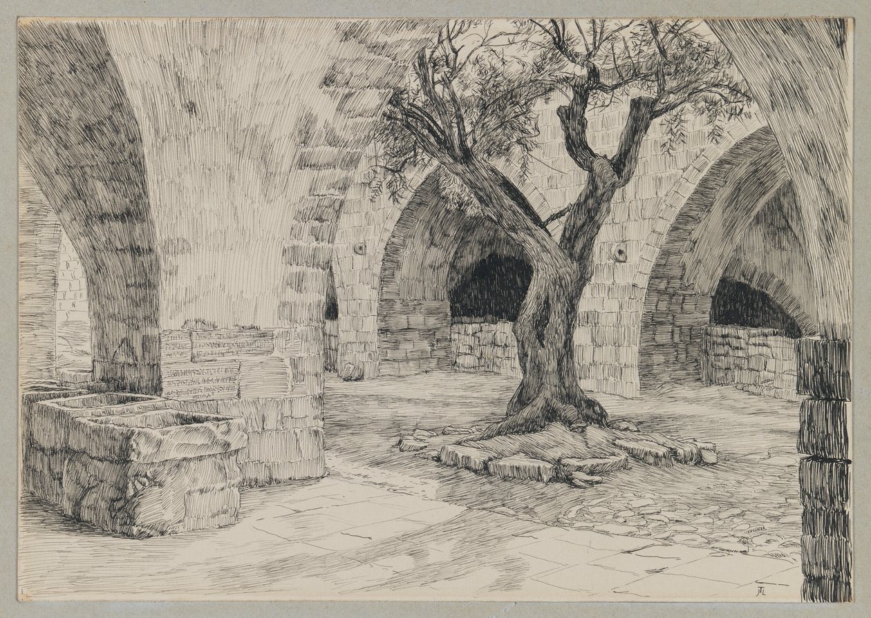خارج مبنى الدير الأرمني ، القدس ، توضيح من حياة ربنا يسوع المسيح (حبر على ورق) بواسطة جيمس جاك جوزيف تيسو