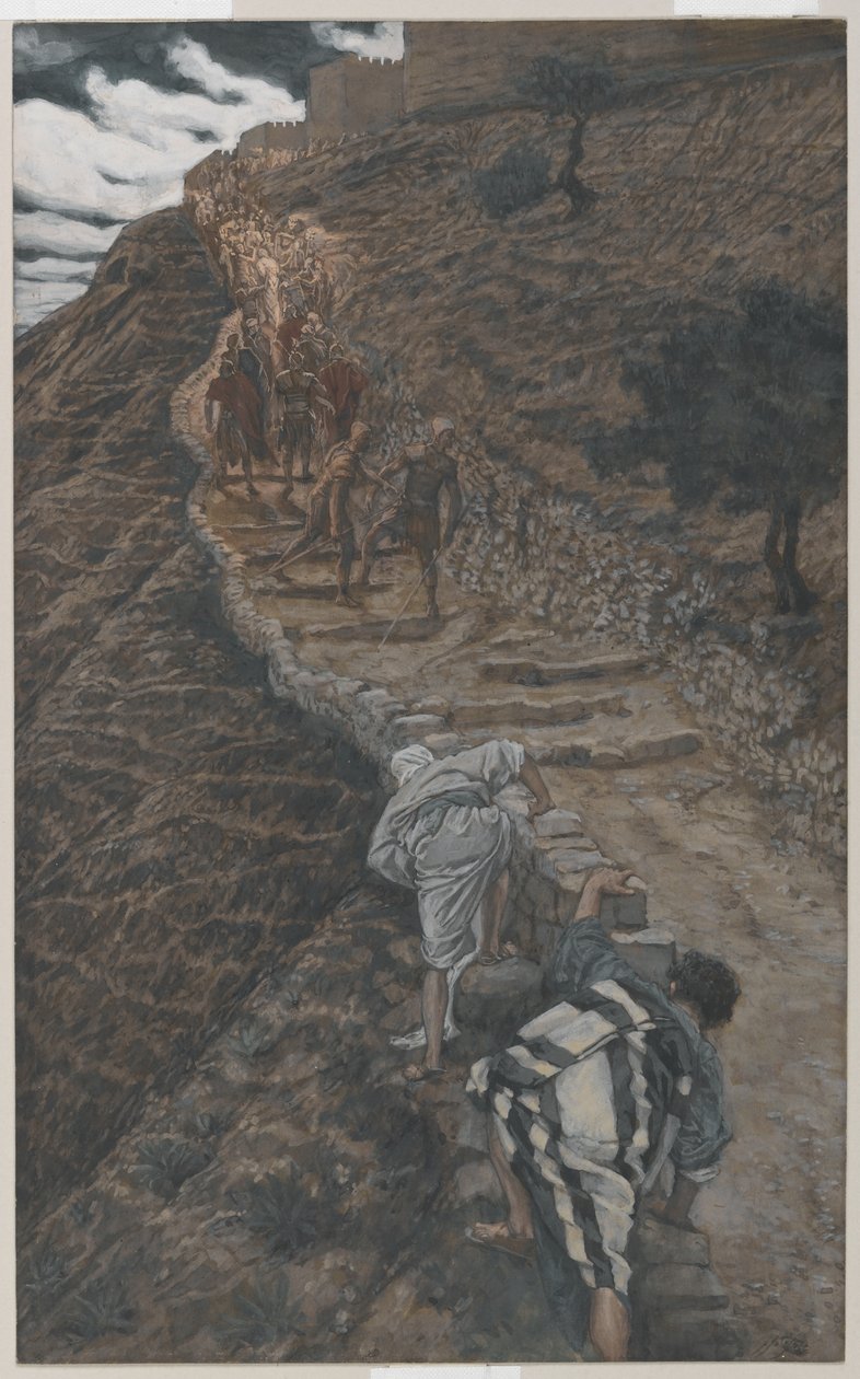 القديس بطرس والقديس يوحنا يتبعان من بعيد ، رسم توضيحي من حياة ربنا يسوع المسيح ، 1886-1894 (مرحاض على الجرافيت على ورق) بواسطة جيمس جاك جوزيف تيسو