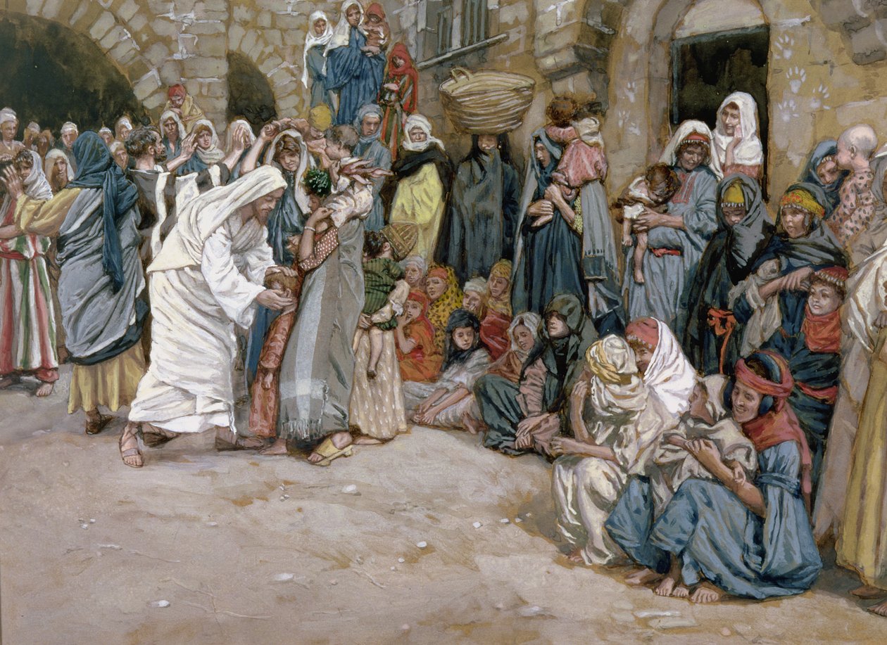 يعاني الأطفال الصغار ليأتون إلي ، توضيح لحياة المسيح ، c.1886-96 (غواش على ورق مقوى) بواسطة جيمس جاك جوزيف تيسو