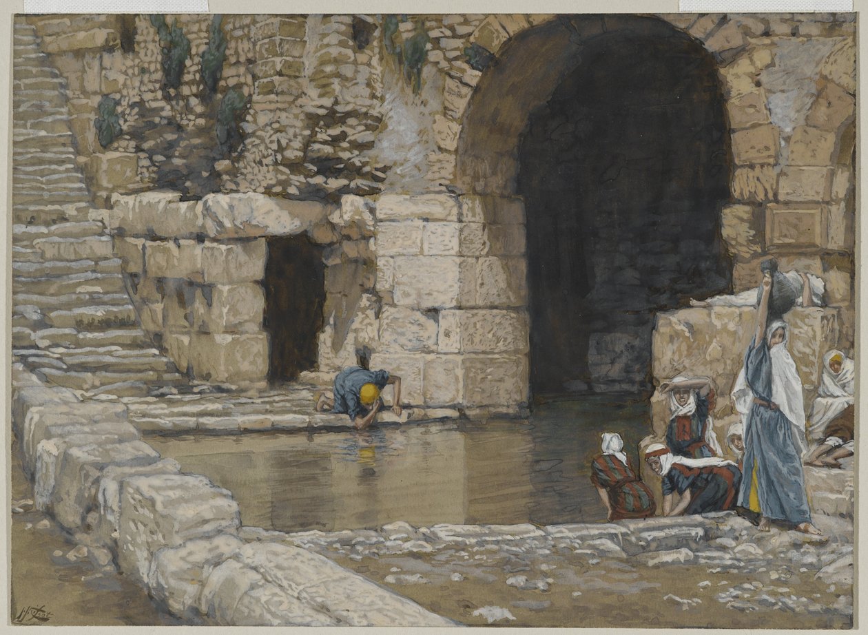 الرجل الأعمى يغسل في بركة سلوام ، صورة من حياة ربنا يسوع المسيح ، 1886-1896 (مرحاض على الجرافيت على ورق) بواسطة جيمس جاك جوزيف تيسو