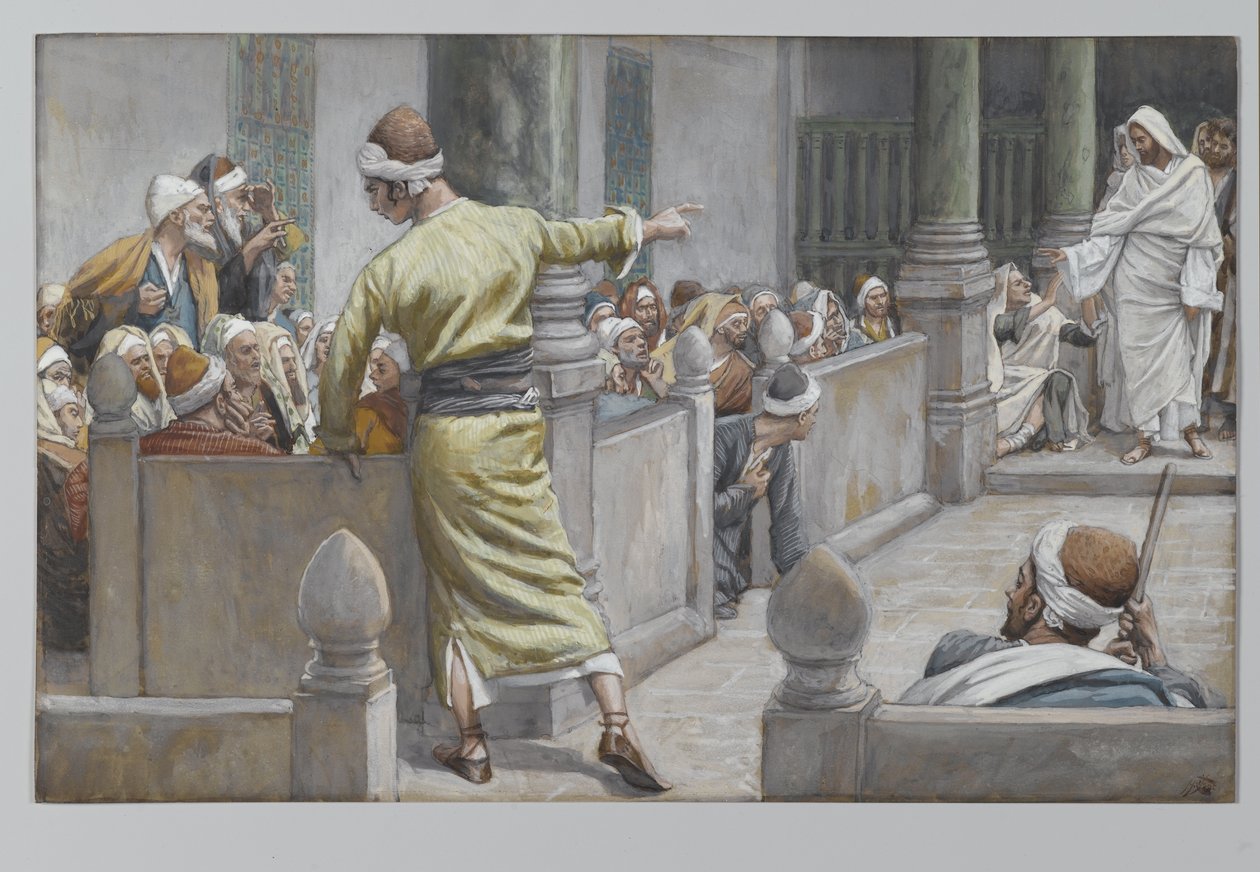 الرجل الأعمى المداوي يخبر قصته لليهود ، صورة من حياة ربنا يسوع المسيح ، 1886-1896 (مرحاض على الجرافيت على ورق) بواسطة جيمس جاك جوزيف تيسو