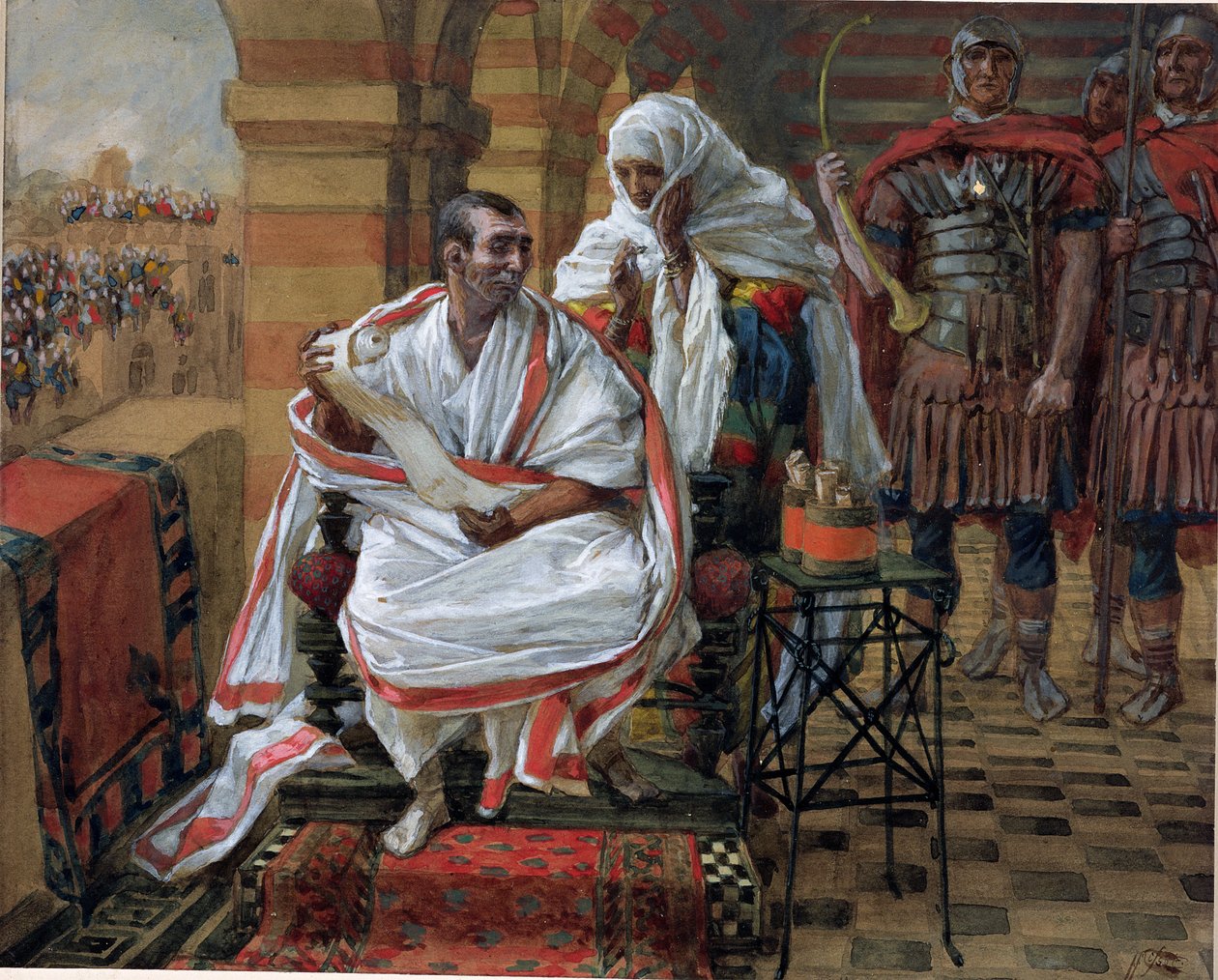 رسالة زوجة بيلاتيس ، رسم توضيحي لحياة المسيح ، c.1886-94 (مرحاض وغواش على ورق مقوى) بواسطة جيمس جاك جوزيف تيسو