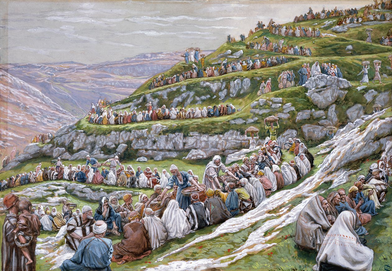 معجزة الأرواح والأسماك ، رسم توضيحي لحياة المسيح ، c.1886-94 (مرحاض وغواش على ورق مقوى) بواسطة جيمس جاك جوزيف تيسو