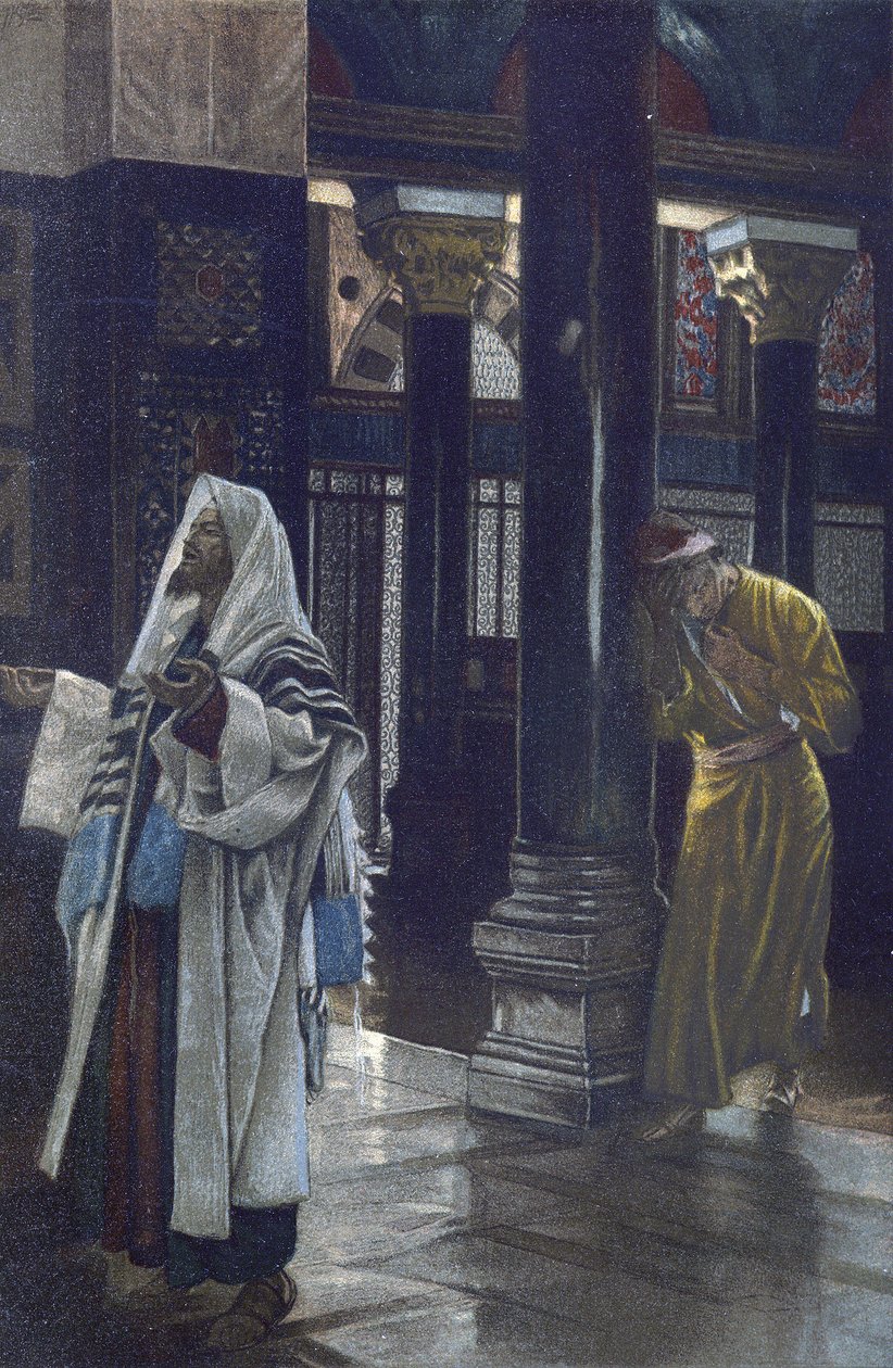 الفريسي والعشار - الفريسي والعشار - من "" حياة ربنا يسوع المسيح "- 1899 بقلم جيمس تيسو - La vie de notre seigneur يسوع المسيح ، بقلم جاك جوزيف (جاك جوزيف) تيسو ديت جيمس تيسو ( 1836-1902) بواسطة جيمس جاك جوزيف تيسو