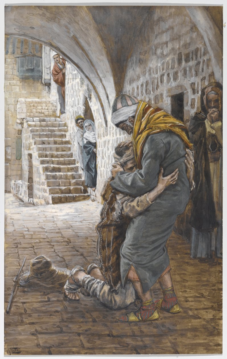 عودة الابن الضال ، مثال لحياة المسيح ، c.1886-96 (غواش على ورق مقوى) بواسطة جيمس جاك جوزيف تيسو