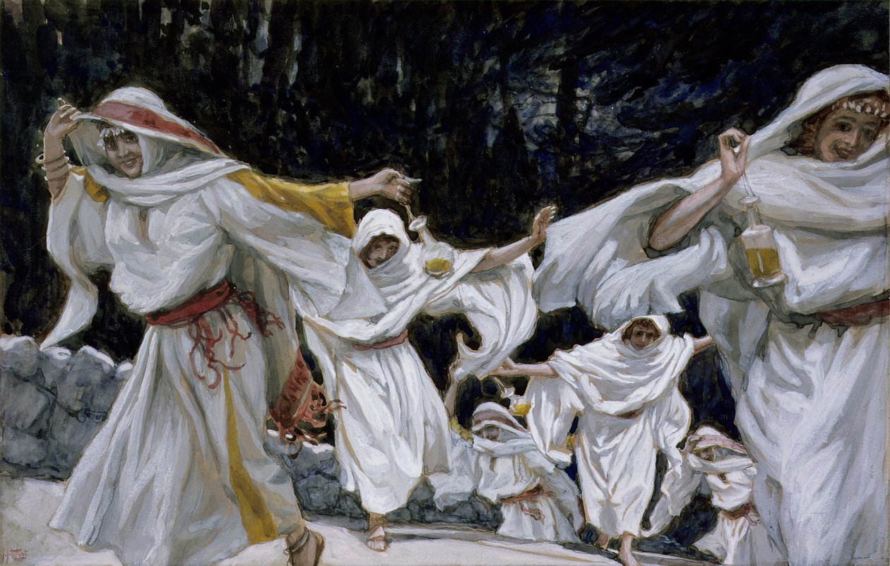 The Virise Virgins ، توضيح لحياة المسيح ، c.1886-94 (مرحاض وغواش على ورق مقوى) بواسطة جيمس جاك جوزيف تيسو