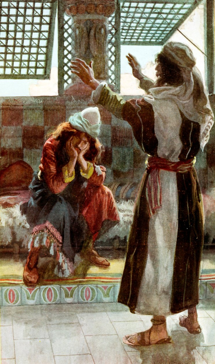 ناثان يوبخ ديفيد بقلم جيمس تيسو - الكتاب المقدس بواسطة جيمس جاك جوزيف بعد تيسو