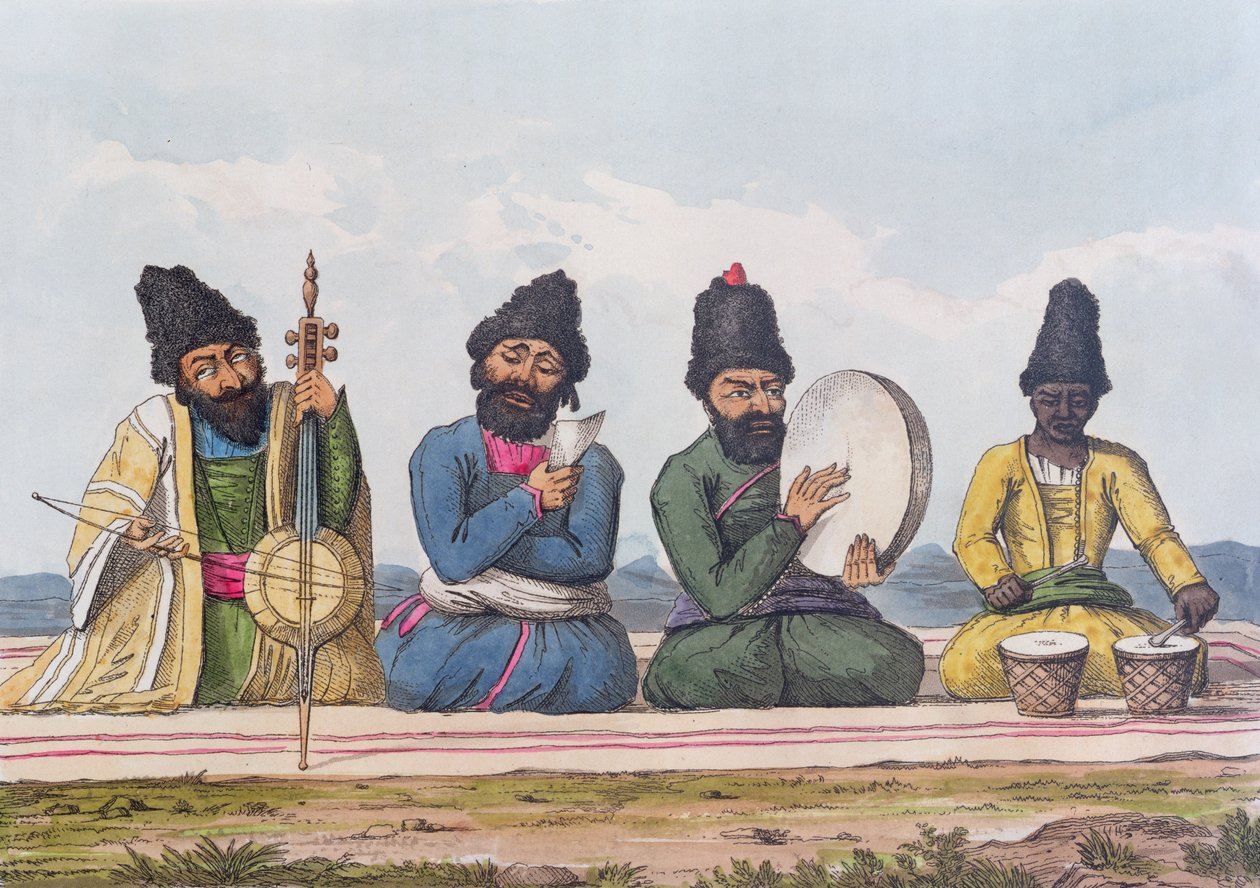 الموسيقيون الفارسيون من رحلة ثانية عبر بلاد فارس 1810-16 ، نقشها تيودور إتش أي فيلدنغ (1781-1851) ، 1818 بواسطة جيمس جستنيان مورير
