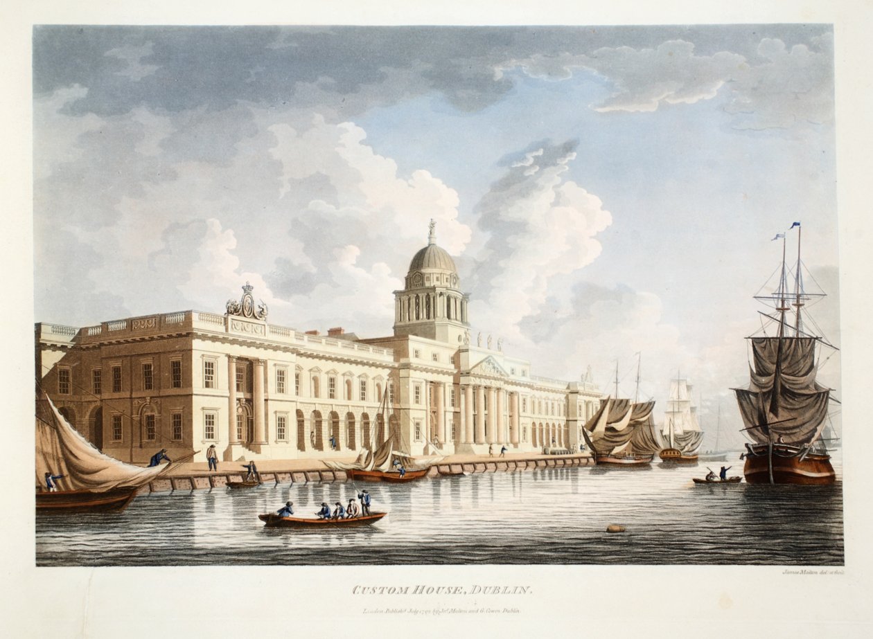 The Custom House ، دبلن ، 1792 (نقش يدوي) بواسطة جيمس مالتون