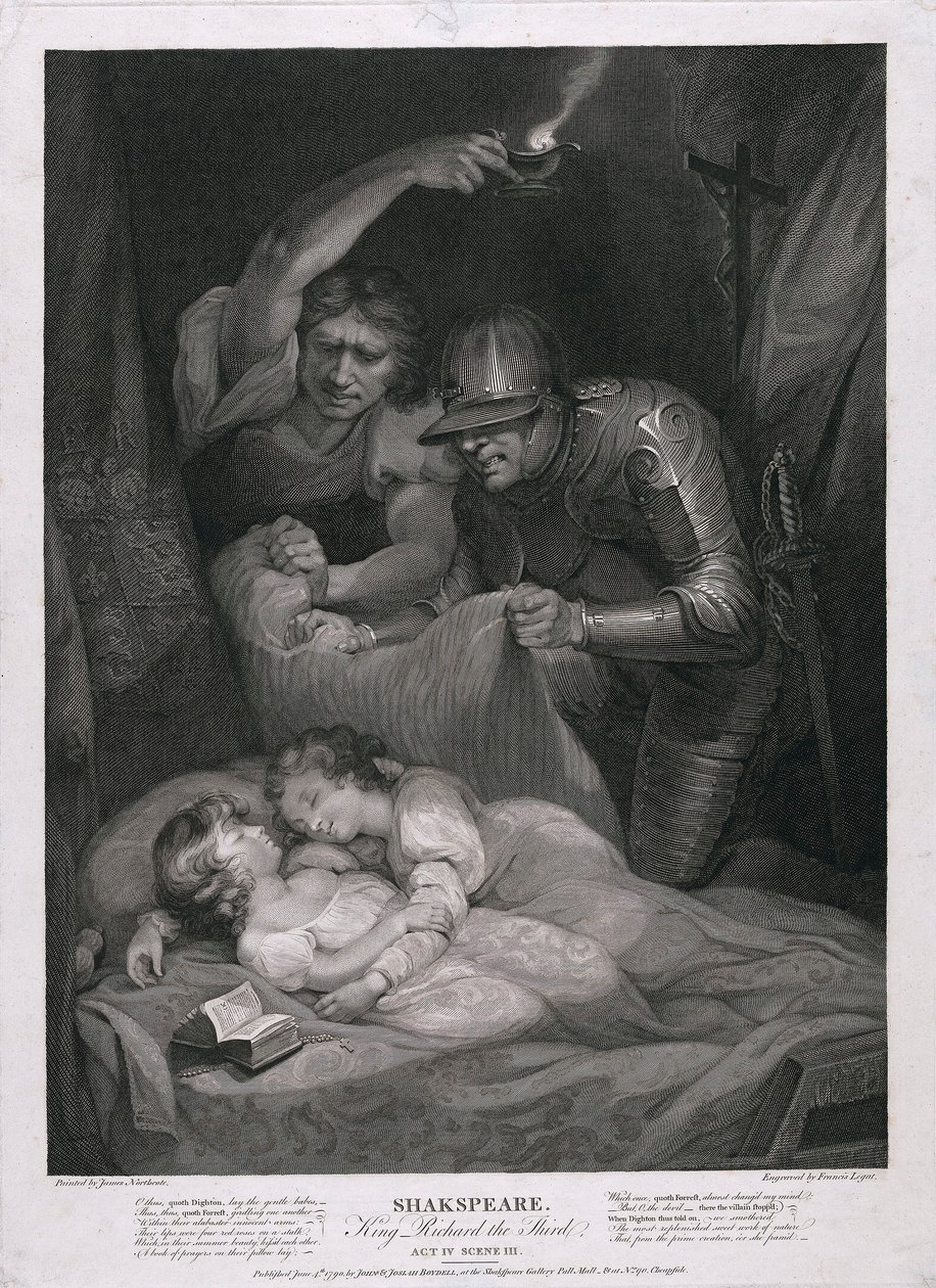 الملك ريتشارد الثالث: الفصل الرابع ، المشهد الثالث مقتل الأمراء في حانة البرج. 1790. بواسطة جيمس نورثكوت