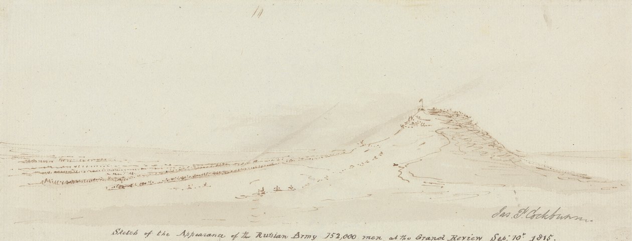 رسم تخطيطي لظهور الجيش الروسي، 152.000 رجل في المراجعة الكبرى، 10 سبتمبر 1815 بواسطة جيمس باتيسون كوكبيرن