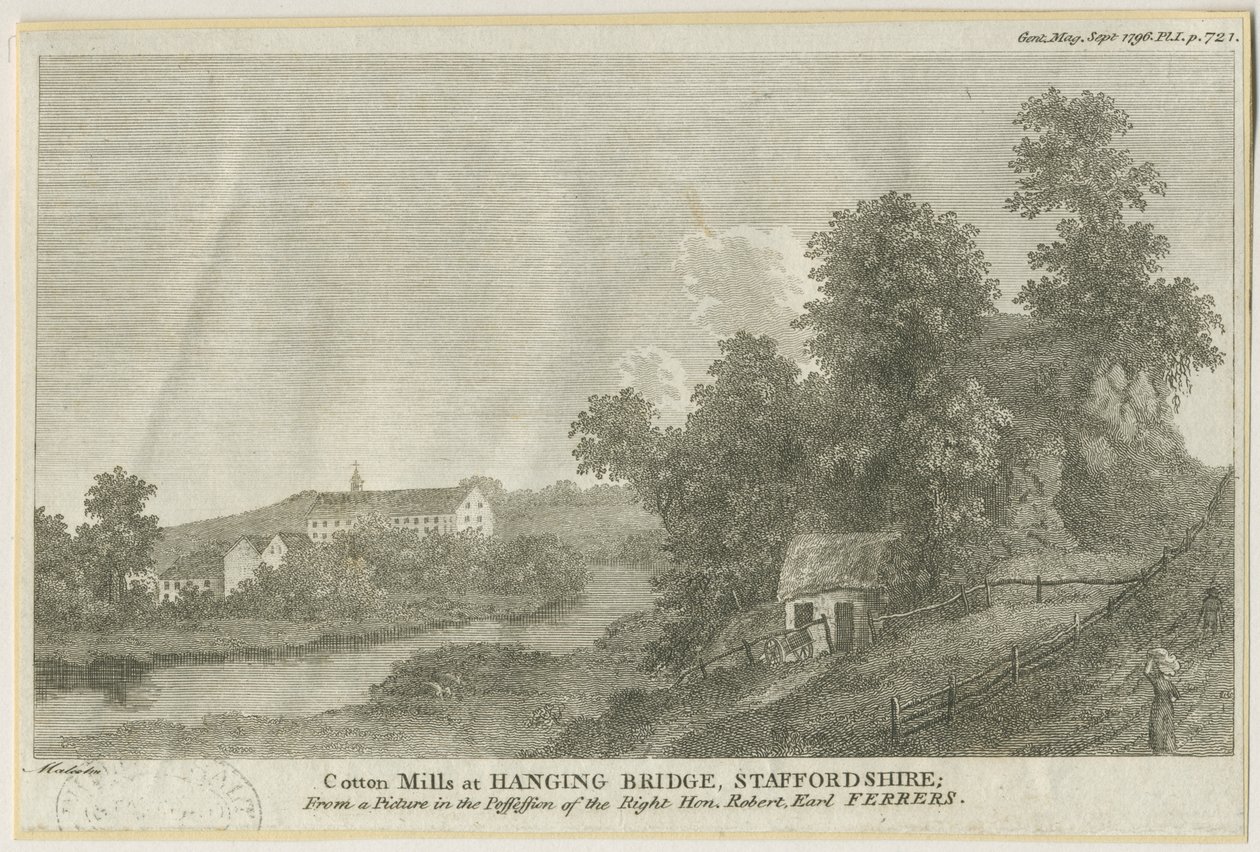 مايفيلد - الجسر المعلق: engraving، nd [c 1796] بواسطة جيمس بيلر مالكولم