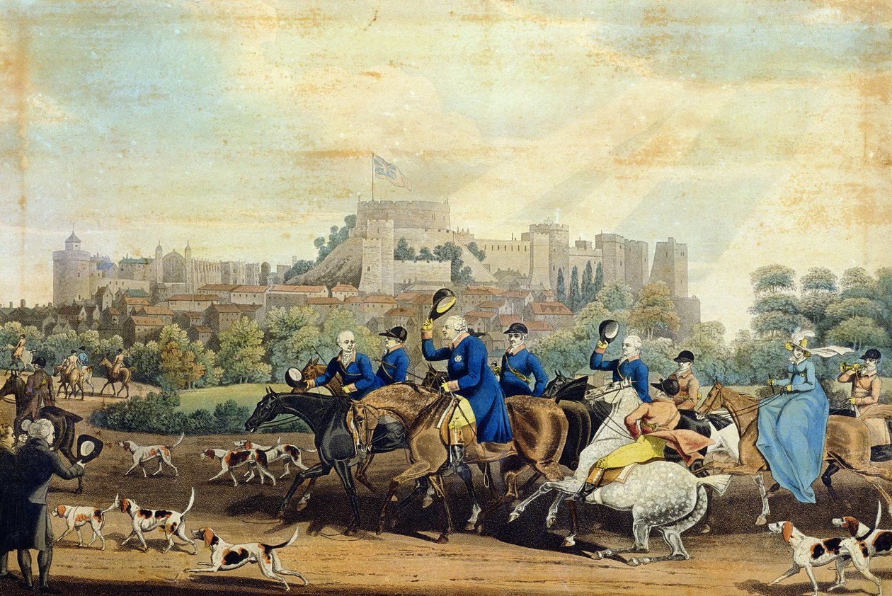 جورج الثالث (1738-1820) العائد من الصيد ، نقش م. دوبورج ، 1820 (أكواتينت) بواسطة جيمس بولارد