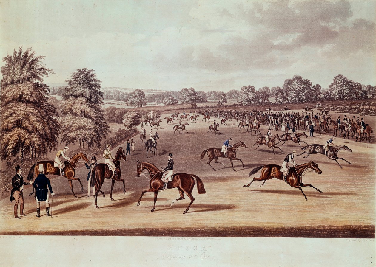 سباق الخيل في إبسوم قبل المغادرة رسم لجيمس بولارد (1792-1867) مجموعة خاصة من القرن التاسع عشر بواسطة جيمس بولارد