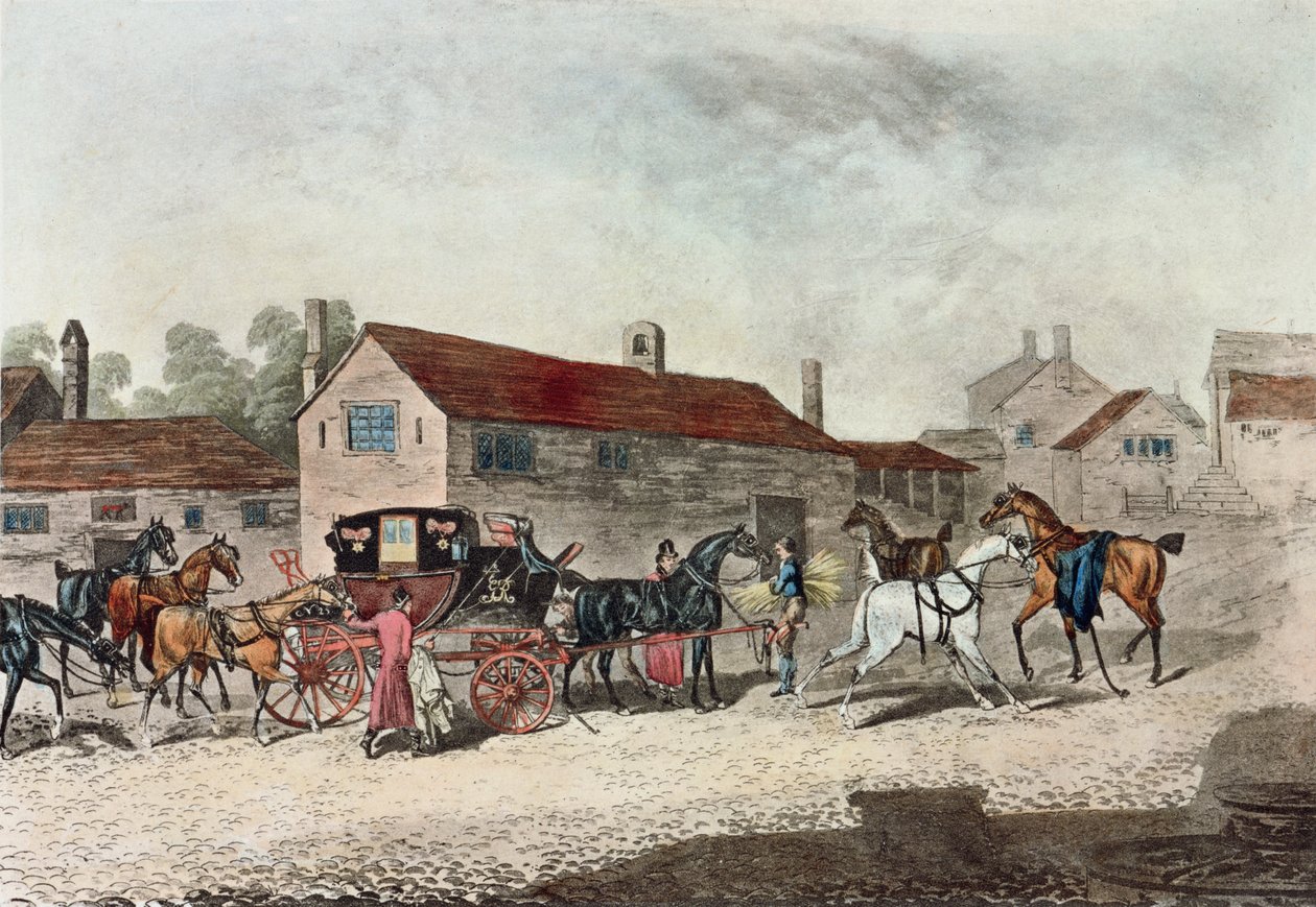The Mail Coach Changing Horses ، نقشها R. Havell ، 1815 بواسطة جيمس بولارد