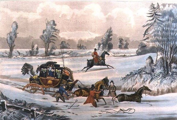 مدرب البريد في انجراف الجليد ، نقش بواسطة جي ريفز ، حانة. بواسطة J. Watson 21/9/1825 (نقش) بواسطة جيمس بولارد