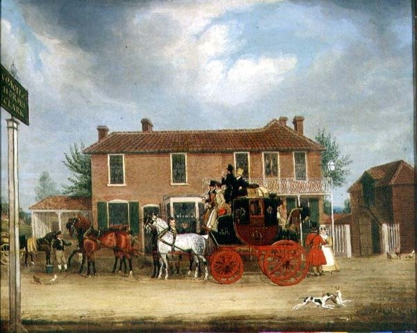 The Norwich to London Mail at the Coach and Horses، Ilford (زيت على قماش) بواسطة جيمس بولارد