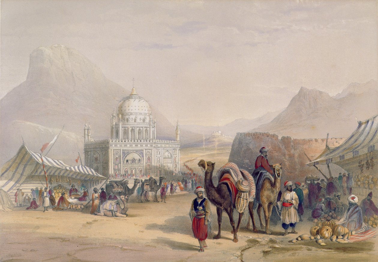 معبد "أحمد شاه" ، ملك أفغانستان ، قندهار ، اللوحة 27 من "المشهد ، سكان وأزياء أفغانستان" ، نقشها روبرت كاريك (1829-1904) 1848 بواسطة جيمس راتراي