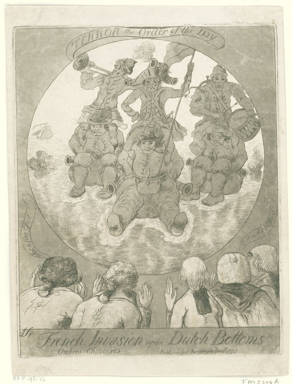 Spotprent op de Franse Invasie، 1795 الغزو الفرنسي على القيعان الهولندية. Ombres Chinoises / إرهاب وسام اليوم (العنوان على الكائن) بواسطة جيمس سايرز