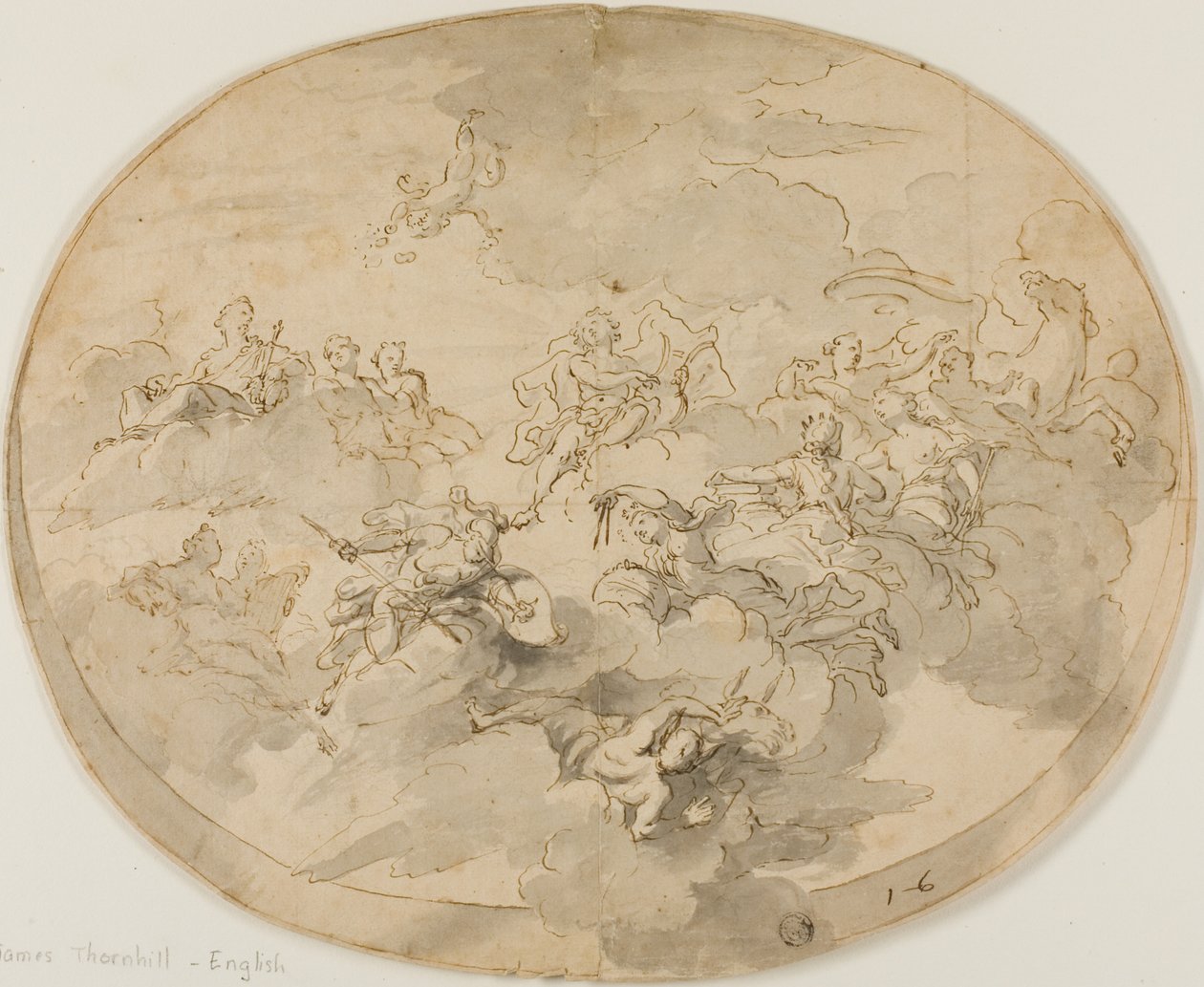 تصميم السقف الجصي: Apollo and the Muses with Minerva تدمير الجهل بواسطة جيمس ثورنهيل