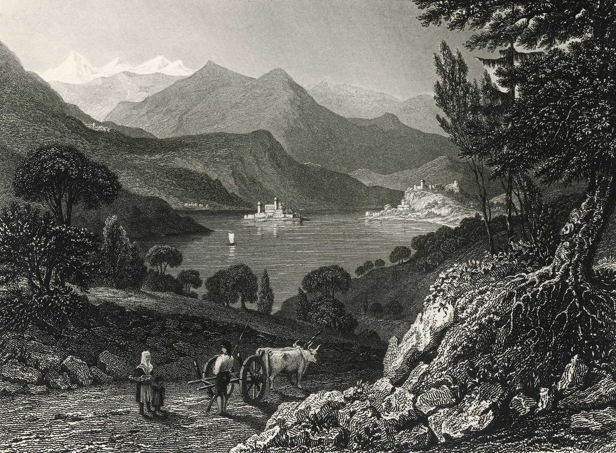 بحيرة أورتا ، نقش لجيمس تيبيتس ويلمور (1800-1863) ، من رسم ويليام بروكيدون (1787-1854) بواسطة جيمس تيبيتس ويلمور