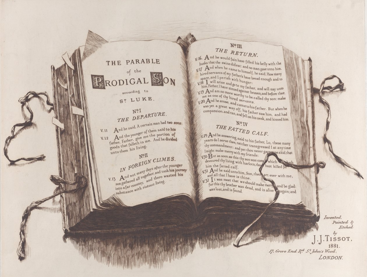 مثل الابن الضال: واجهة الكتاب ، 1882. بواسطة جيمس تيسو