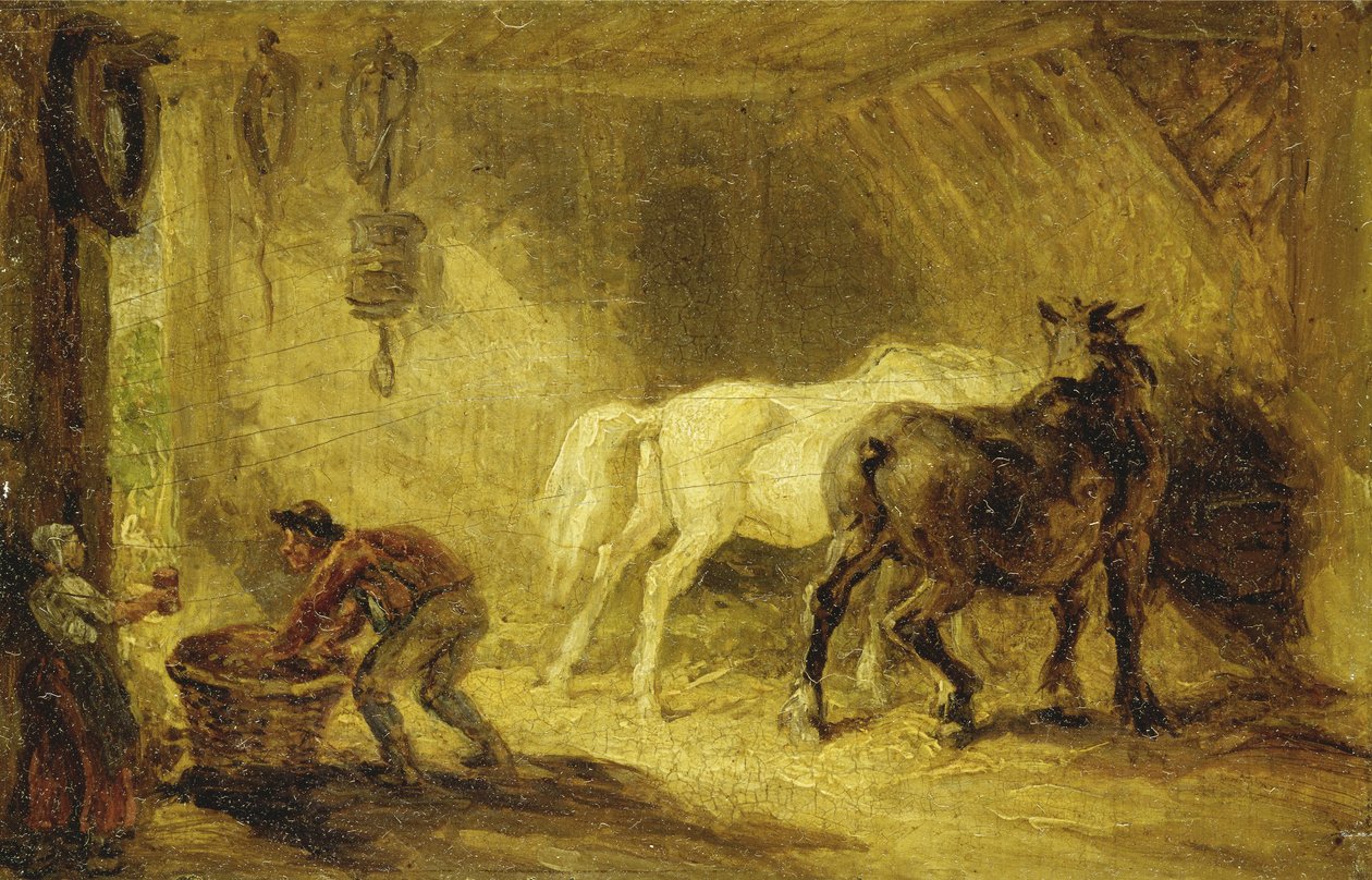 داخل إسطبل ، حوالي 1830-40 (زيت على لوح) بواسطة جيمس وارد