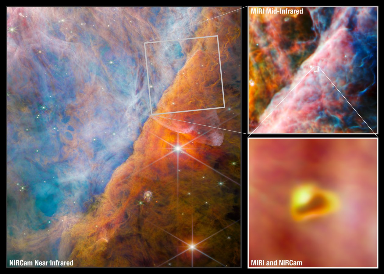 Orion Bar Collage (صور NIRCam وMIRI) بواسطة تلسكوب جيمس ويب الفضائي (ناسا)