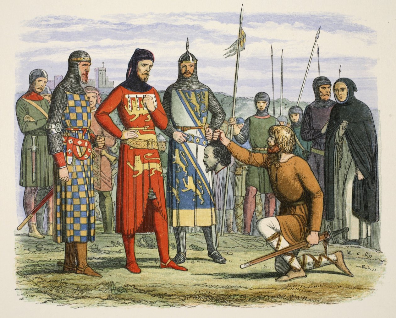 رأس جافستون معروض لإيرل لانكستر ، من A Chronicle of England BC 55 إلى 1485 بعد الميلاد ، حانة. لندن بواسطة جيمس ويليام إدموند دويل