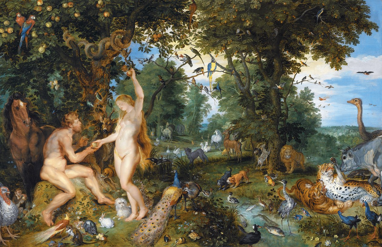جنة عدن مع سقوط الإنسان ، حوالي 1615 بواسطة جان وروبنز ، PP Brueghel
