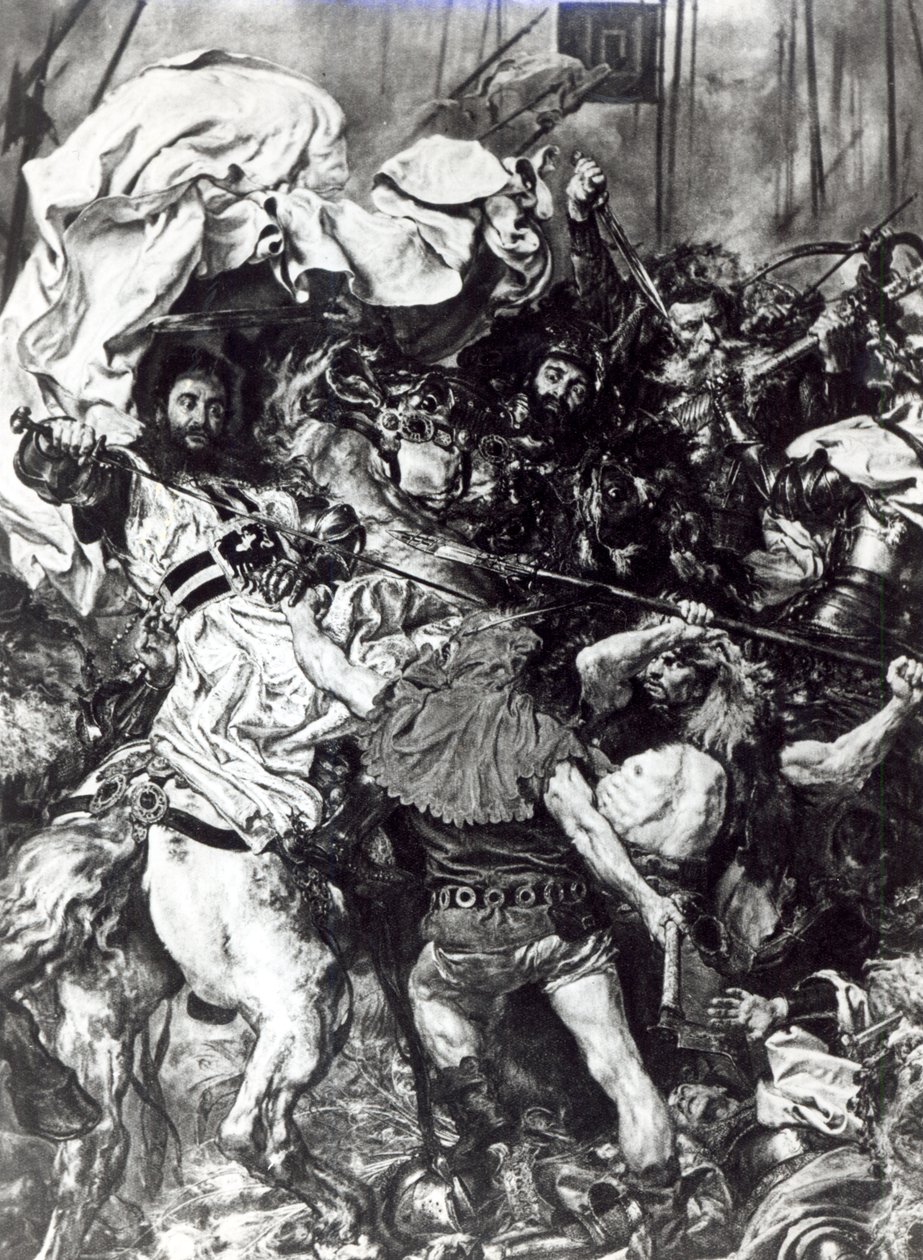 ال معركة Grunwald في 15 يوليو 1410 ، تفاصيل تصور وفاة السيد الكبير Ulrich von Jungingen بواسطة جان الوزي ماتيجكو