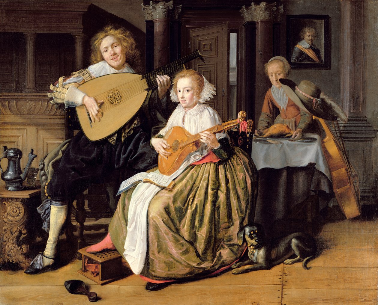 شاب يلعب theorbo وامرأة شابة تلعب Cittern ، c.1630-32 بواسطة جان مانس مولينير