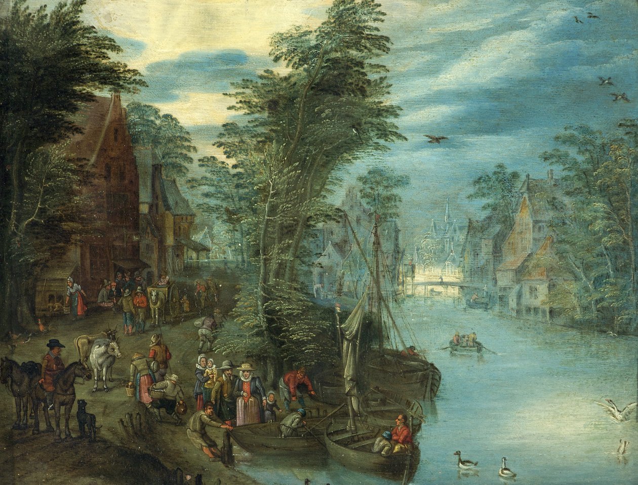 مشهد النهر ، 1630-50 (زيت على النحاس) بواسطة جان الأكبر بروغل