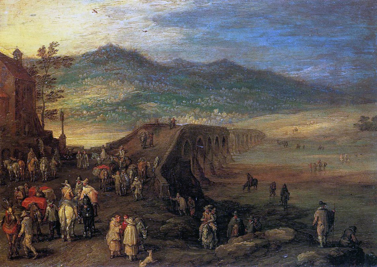 المسافرون عند جسر تالافيرا ، 1610 (زيت على النحاس) بواسطة جان الأكبر بروغل