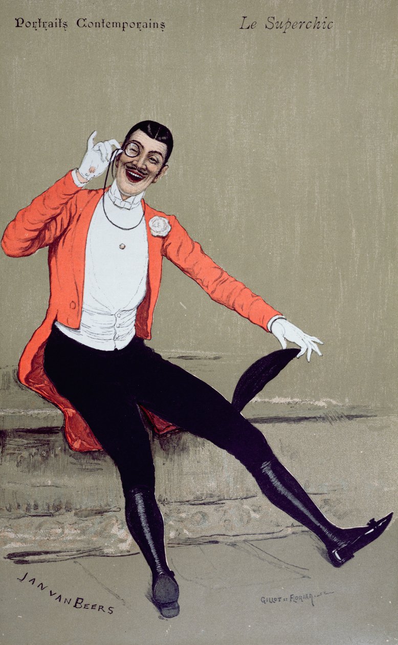 `` Le Superchic &39;&39; ، رسوم متحركة لـ `` La Revue Illustree &39;&39; ، فبراير 1886 بواسطة جان فان بيرز