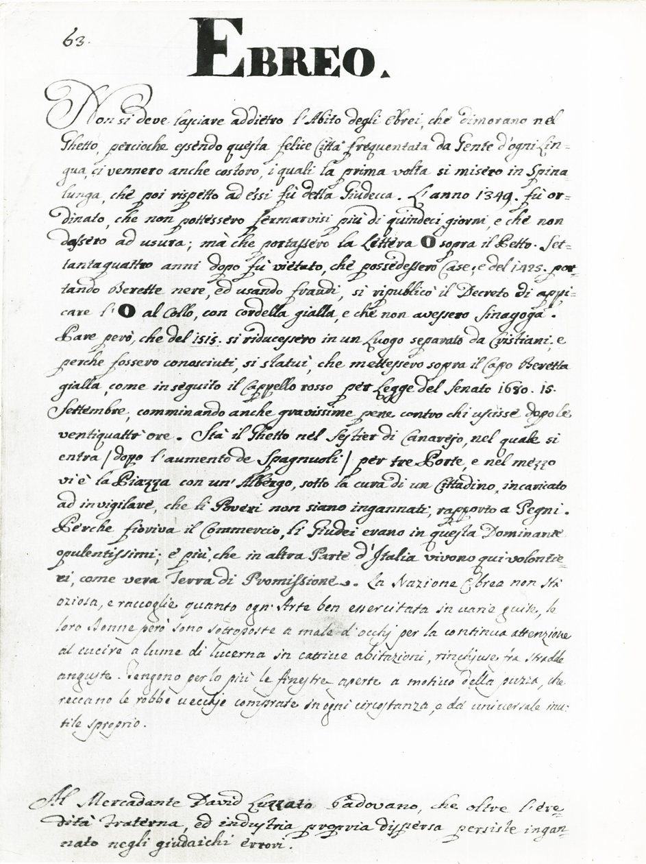 اليهودي ، صفحة من "Gli abiti dei Veneziani" (قلم وحبر على ورق) (انظر 188193 للتوضيح المصاحب) بواسطة جان فان جريفينبروك