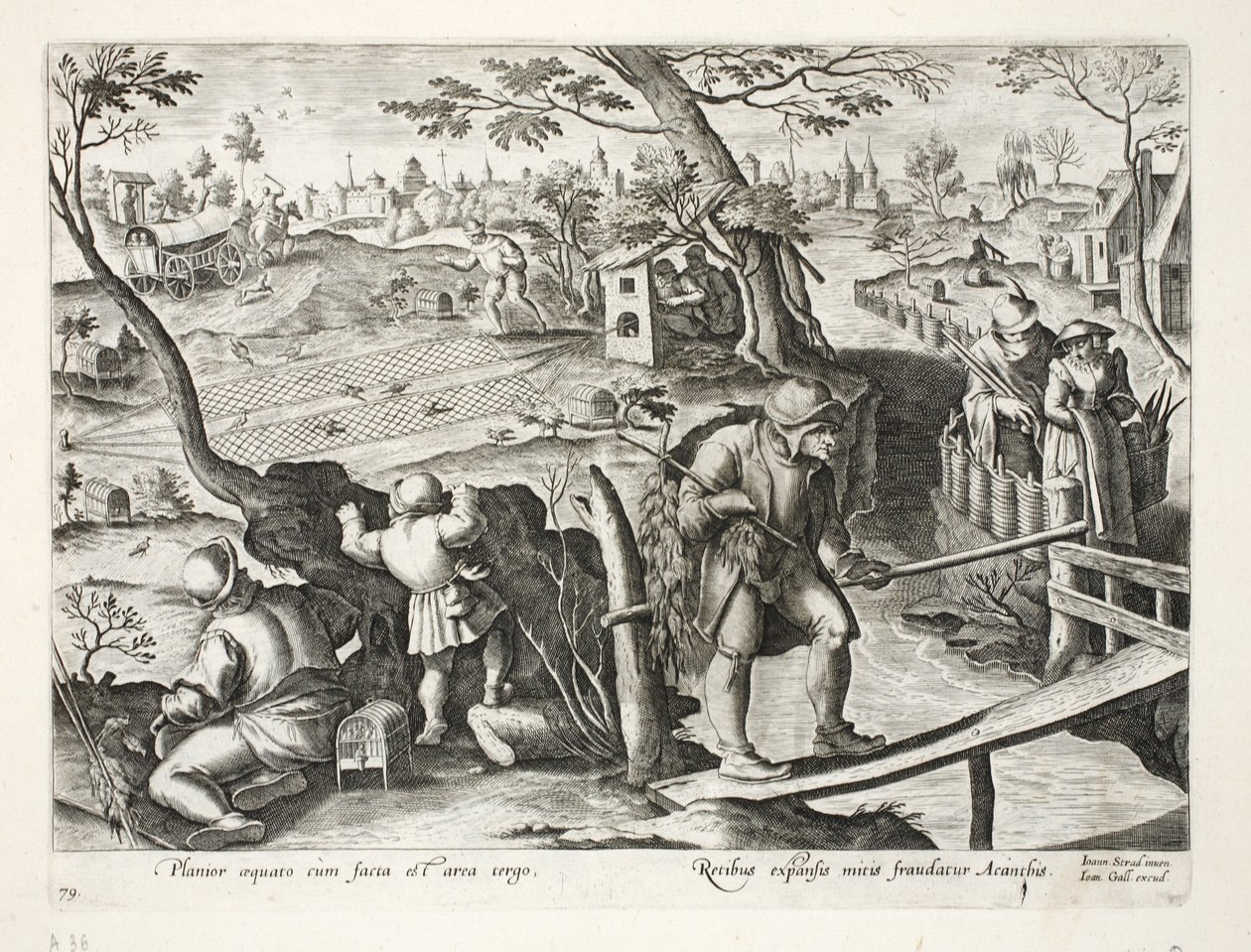 صيادو الطيور يحاصرون الزرزور ، التوضيح من "Venationes ، Ferarum ، Avium ، Piscium" (للصيد: وحوش برية ، طيور ، أسماك) ، نقش بواسطة Jan Collaert (1566-1628) ، حانة. فيليب جاليوس ، أمست بواسطة جان فان دير سترايت