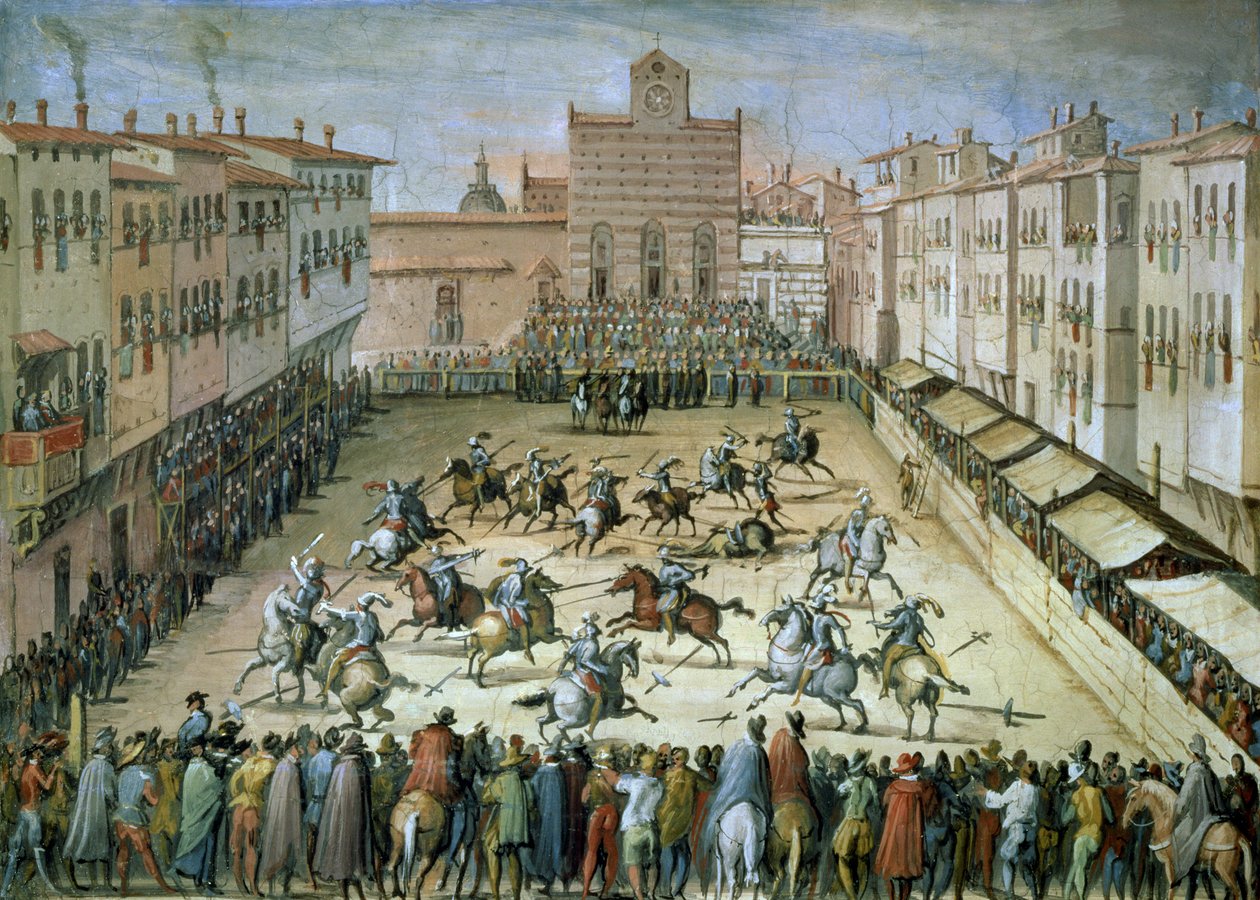 The Joust in the Piazza Santa Croce ، فلورنسا ، 1555 بواسطة جان فان دير سترايت