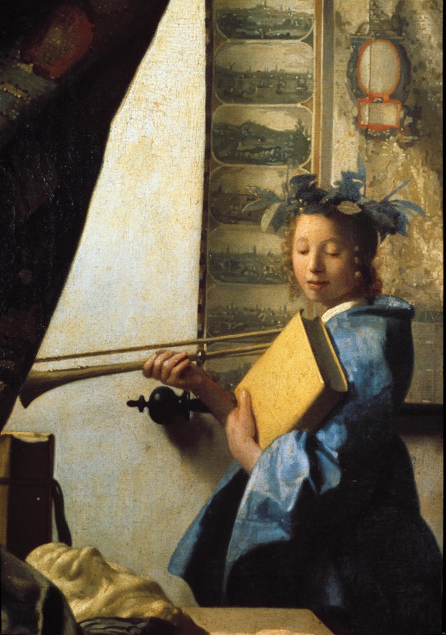 فن الرسم أو ورشة الرسام. تفاصيل النموذج الذي يمثله الرسام. 1665 (زيت على قماش) بواسطة جون فيرمير