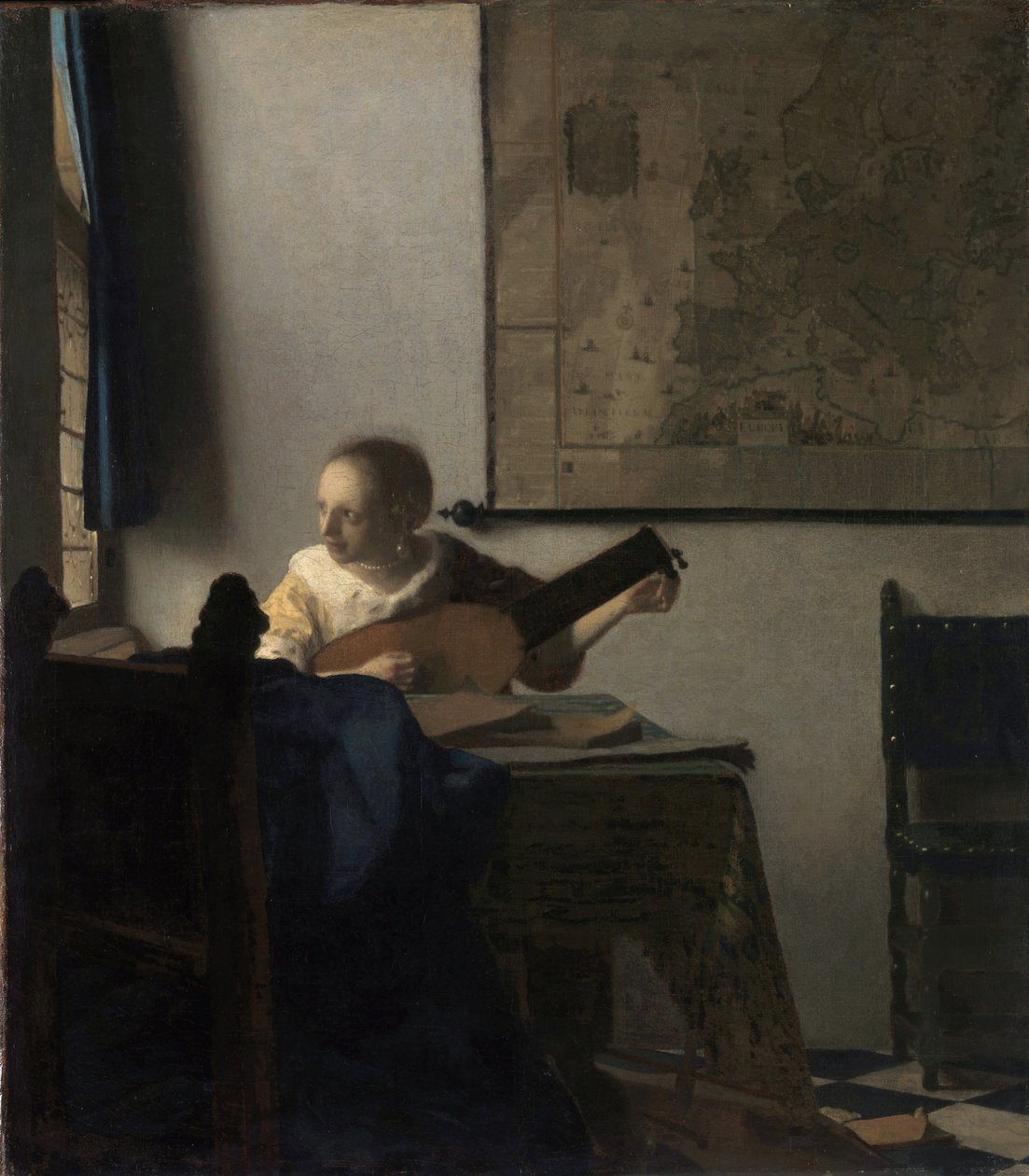 المرأة في العود - رسم يوهانس فيرمير (فيرمير دي دلفت) (1632-1675) ، زيت على قماش ، حوالي 1663 ، 51.4 × 45.7 سم. متحف متروبوليتان للفنون ، نيويورك بواسطة جون فيرمير