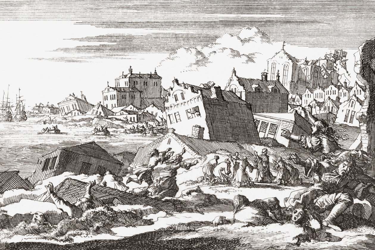 1692 زلزال في بورت رويال ، جامايكا. بواسطة جان (بعد) لويكن
