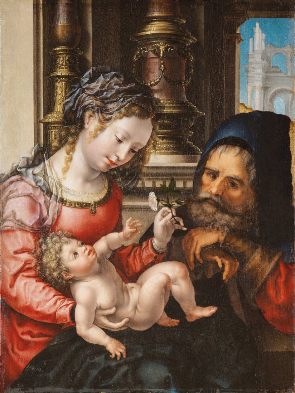العائلة المقدسة - رسم جان غوسايرت دي مابوز (حوالي 1478-1532) ، زيت على خشب ، حوالي 1527-1530 ، 55.9 × 42 سم - العائلة المقدسة ، زيت على خشب بقلم جان جوسايرت - متحف بيلاس أرتيس دي بيلباو بواسطة يناير (1472 - 1533) جوسارت