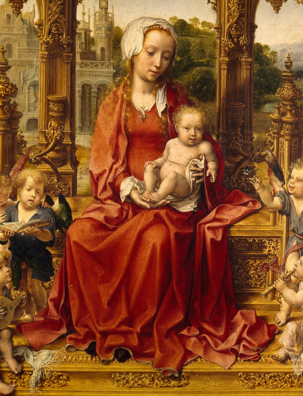 مادونا مع الطفل والموسيقيين الملائكة ، لوحة مركزية من Malvern Triptych بواسطة جان (1472 ج 1533) جوسارت
