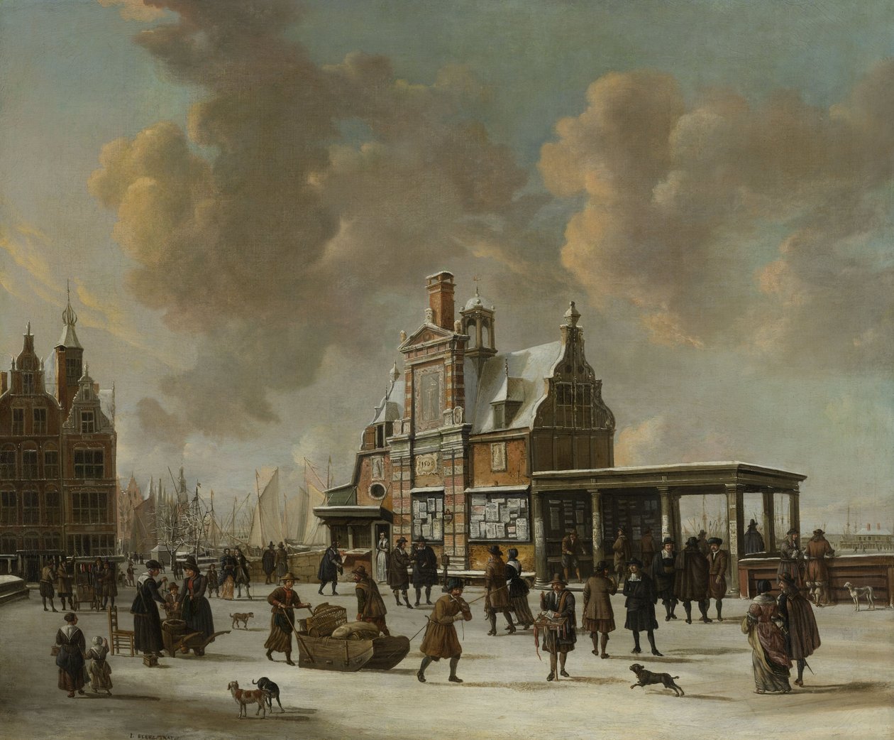 Paalhuis و Nieuwe Brug ، أمستردام ، في الشتاء ، 1640-66 بواسطة جان أبراهامز. معدلات البيرة