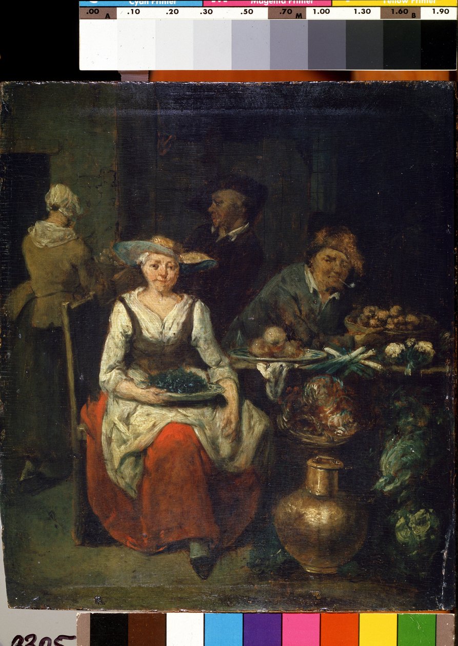 لدى تاجر الفاكهة والخضروات (في بائع خضار). رسم جان بابتيست لامبرختس (1680-1731). الفن الفلمنكي. زيت على خشب. متحف الدولة للفنون M. Ciurlionis ، كاوناس بواسطة جان بابتيست لامبرشتس