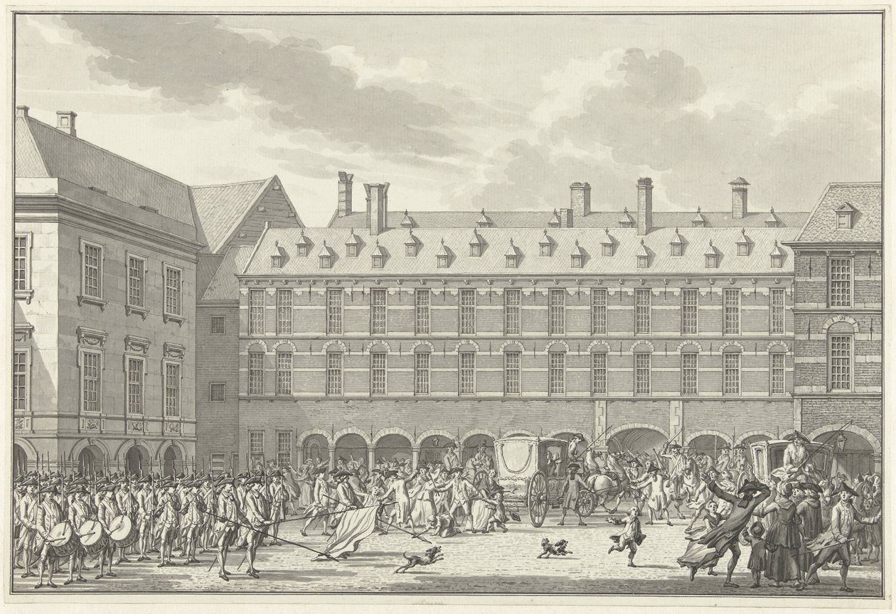 اضطرابات أثناء قيادة نواب دوردريخت عبر Stadhouderspoort في Binnenhof ، 1786 بواسطة جان بولثويس