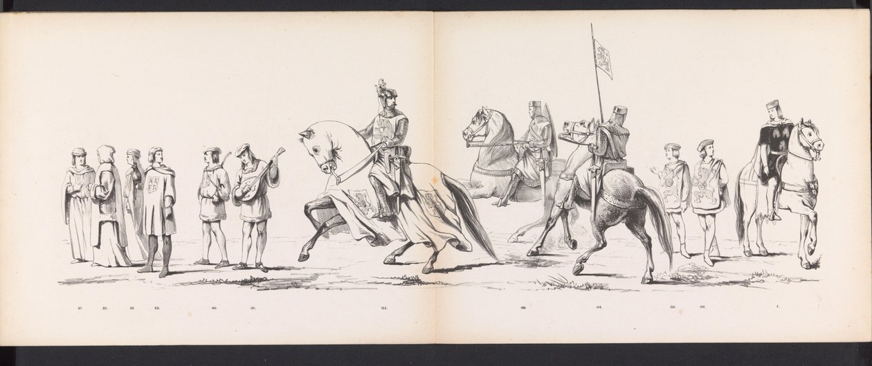 حفلة تنكرية لطلاب ليدن ، 1865 (اللوحة 8) موكب بالملابس أقامه أعضاء فيلق طلاب ليدن في السادس من يونيو 1865 ، احتفالًا بالذكرى 290 لمدرسة Leidsche Hoogeschool ، والتي تصور: دخول الهولنديين إلى بواسطة جان دانييل كورنيليس كاريل ويليم بارون كونستانت ريبيك