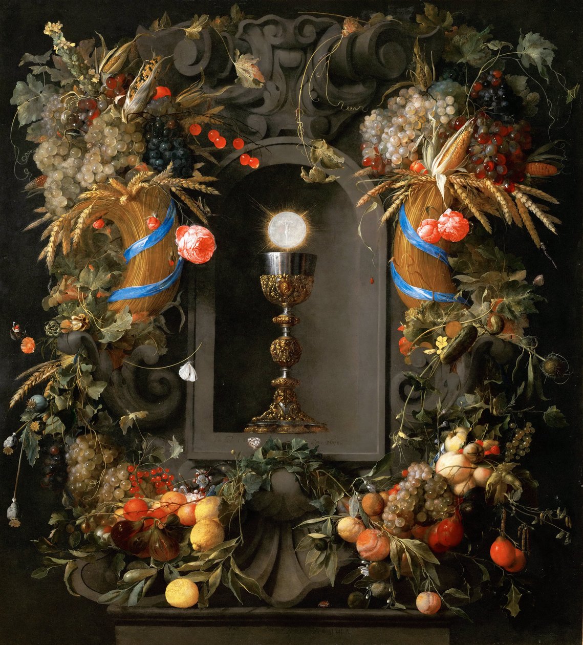 Eucharist in Fruit Wreath - Jan Davidsz. de Heem (1606-1684). Oil on canvas بواسطة جان دافيدز دي هيم