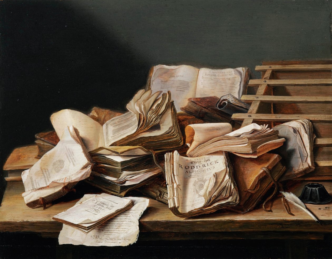 "" الحياة الساكنة مع الكتب "رسم جان فان هايم (1606-1684) بواسطة جان دافيدز دي هيم